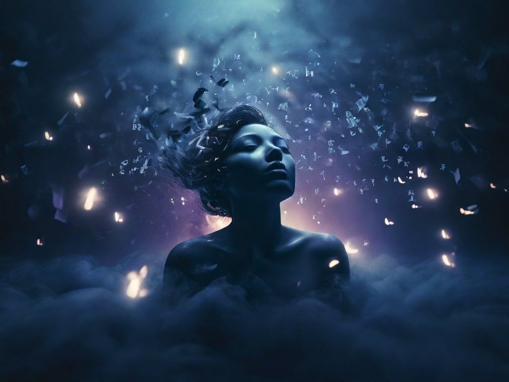 Figura humana difusa entre humo gris y niebla, fondo abstracto luminoso, imagen artística y onírica que representa abandono, melancolía y transformación, ideal para poema oscuro y reflexión poética