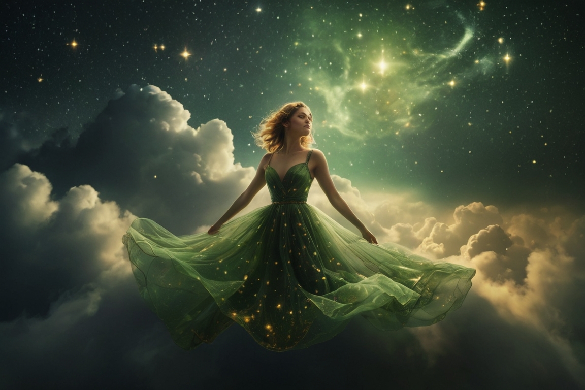 Carta 18: Vestido verde con vuelo de estrellas